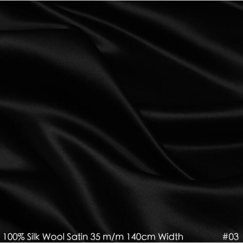 SILK WOOL SATIN 140cm width 35mm/35%Silk+65% Winter Suits Top High Quality Sewing Material 03 Black