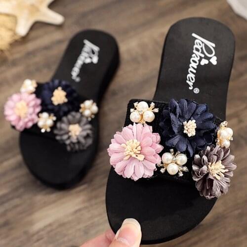 Flower Slippers Kids for Girls Beach Sandals Summer Baby Slippers Flat House Flip Flop Children Non-slip Home Casual Shoes b258