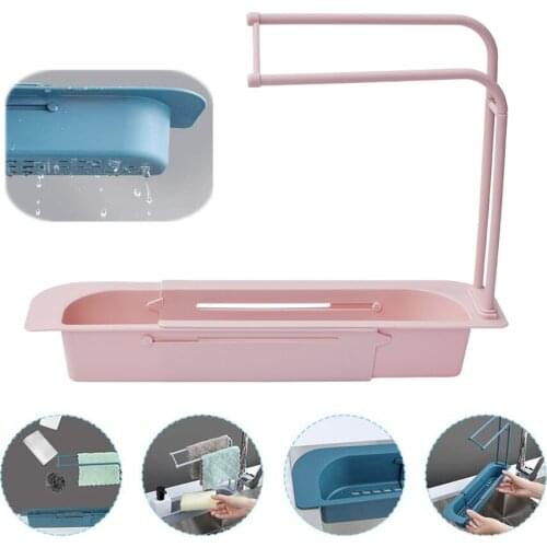 Telescopic Sink Shelf Soap Sponge Drain Rack Kitchen Storage Basket Bag Faucet Holder Adjustable Bathroom Holder Sink