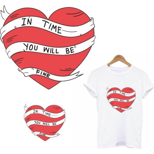 Love Heart Thermo-stickers On Clothes Cartoon Patch Heat Transfers For Clothes Women T-shirt Applique Flowers Sticker Stripe