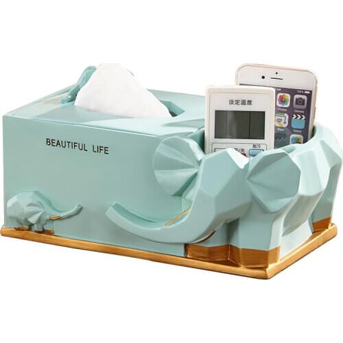 Fun Blue Elephant Abstract Tissue Box Personality Geometric Line Elephant Storage Box