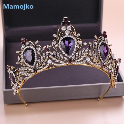 Mamojko Vintage Women Fashion Baroque Rhinestone Bridal Crown Tiara Crystal Diadem for Bride Wedding Headdress Hair Accessories