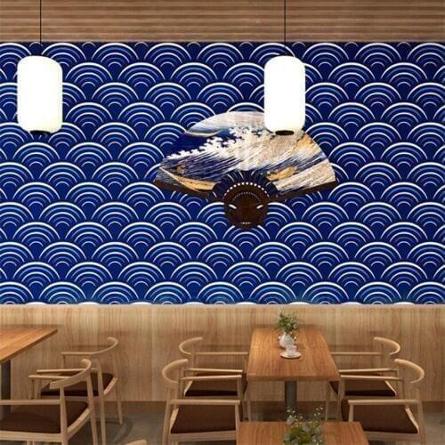 Wellyu New Japanese style wallpaper hand-painted sea wave background wall and wind bedroom sushi restaurant decoration wallpaper