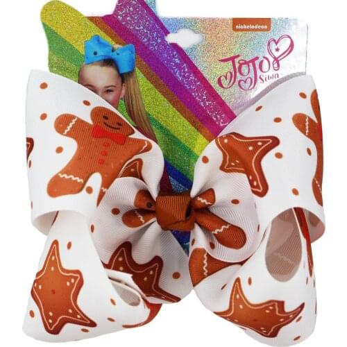 Christmas Large 8inch Hair Bow Clips Gingerbread Man Bowknot Grosgrain Ribbon for Baby Girls Barrettes Accessory 12pcs