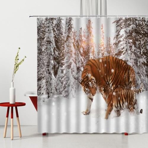 Wild Animal Shower Curtain Tiger In The Snow Funny Pattern Bathroom Decor Polyester Home Bath Cloth Hanging Curtains Washable