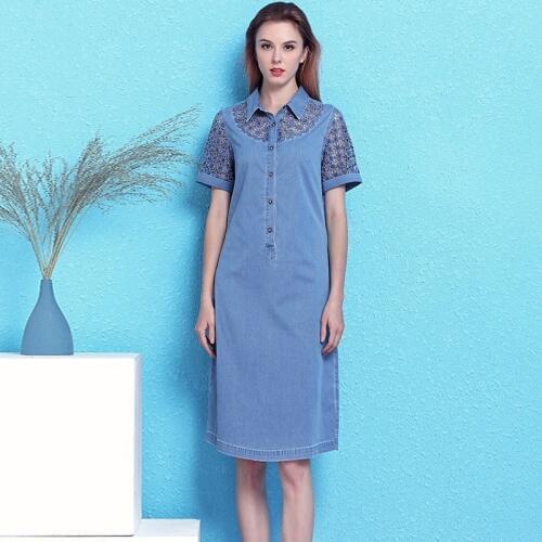 Hollow Out Cowboy dress spring and summer hollow out chemical allover lace large size loose denim dress women NW19B6083