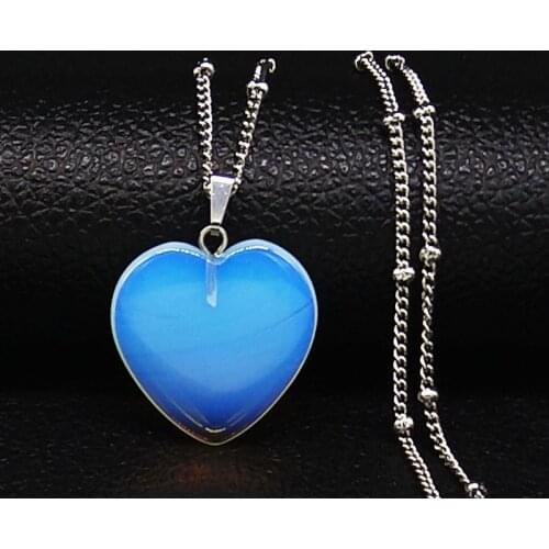 2021 Fashion Heart Moonstone Stainless Steel Necklace for Women Silver Color Necklace Chain Jewelry colgantes mujer moda NG29S04