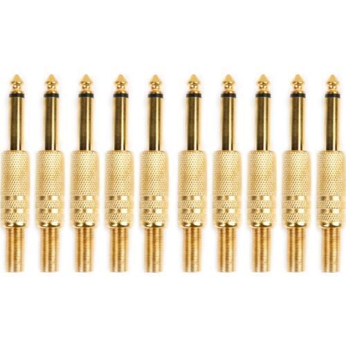 10 Pcs Gold Plated 6.35mm Male 1/4 Mono Jack Plug Audio Connector Soldering