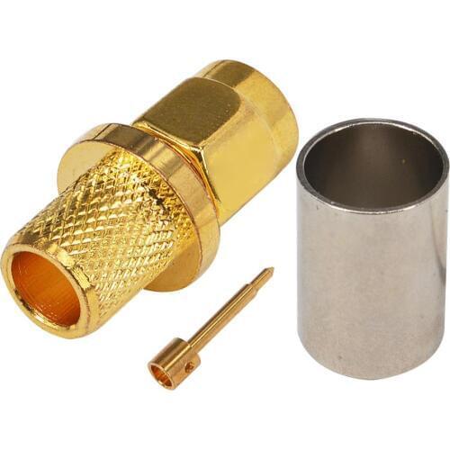 10 pieces SMA Adapter SMA Male Plug Crimp Goldplated Straight Connector for RG6 RG5 LMR300 Cable