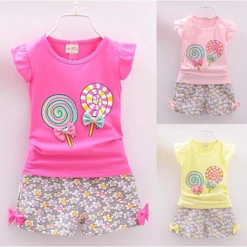 2Pcs Baby Girl Set Clothing T Shirt for Summer Bow Sleeveless Floral Girl Shorts and Shirt Set