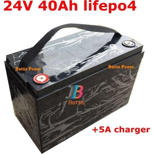 Waterproof 24V 40Ah LiFePO4 battery BMS 8s for 1000w power energy Solar system Motorised Golf carts Caravans + 5A charger