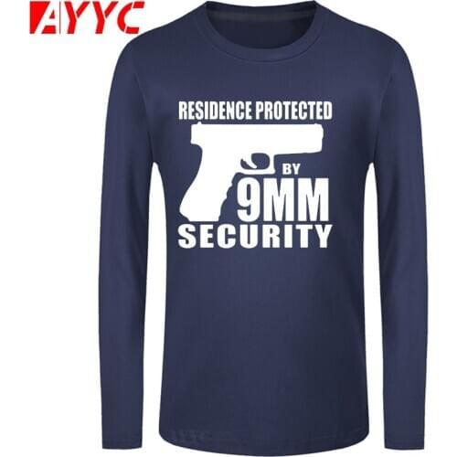 AYYC long sleeve tee Boutique T-shirt Fun Men T shirt Game Pistol RESIDENCE PROTECTED BY 9MM SECURITY Letter Print Tshirt