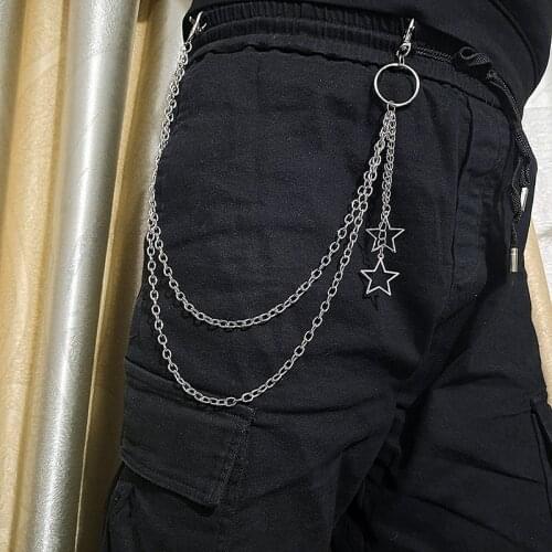 Punk Steet Keychains Women Men Round Pearl Moon Star Rivets Accessories Choice Rock Waist Belt Chain On Jeans Jewerly