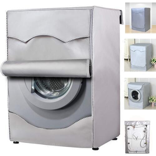 Washing Machine Cover Polyester Fibre Waterproof Front Load Laundry Dryer Cover Sunscreen Laundry Silver Coating Dustproof Cover