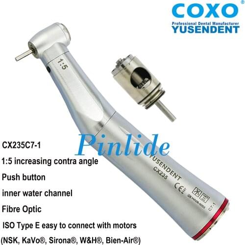 COXO Dental 1:5 Increasing LED Fiber Optic Inner Channel Contra Angle Handpiece CX235-C7-1