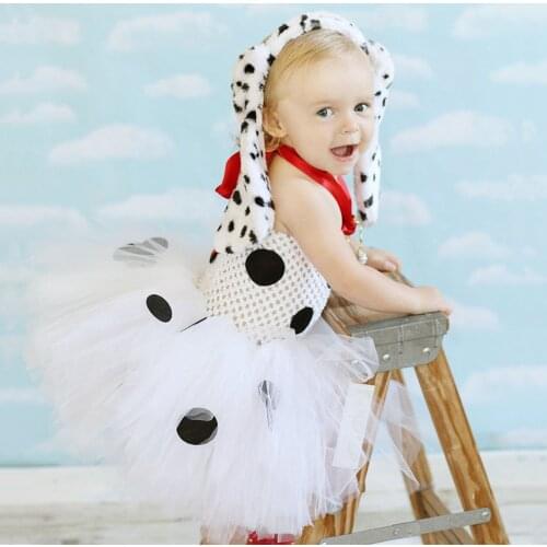 Cute Lil Dalmation Inspired Girls Tutu Dress Poka Dot Puppy Dog Tutu Costume Kids Party Dresses Dalmatian Halloween Tutu Costume