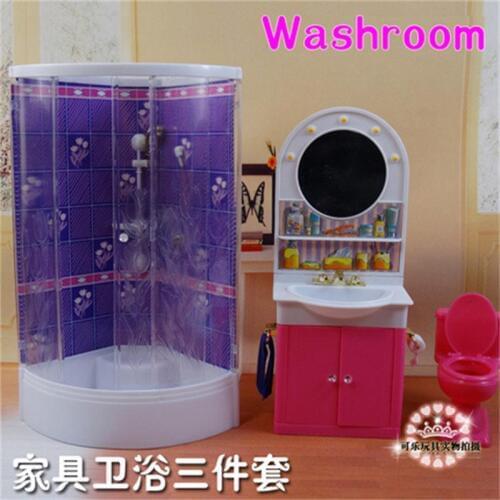 For Barbie Doll Furniture Accessories Plastic Toy Bathroom Set Dressing Table Toilet Bowl Hanger Clothes Holiday Gift Girl DIY