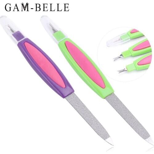GAM-BELLE 1 Pc Stainless Steel Double Head Dual-use Nail Files Dead Skin Fork Manicure Pedicure Care Buffer Tools Random Color
