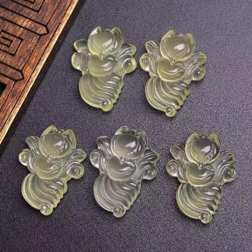 Crystal Carvings Fox Natural Hand-Carved Citrine Crystal Angel Nine-Tailed Fox Stones Necklace Fashion Reiki Healing Decoration