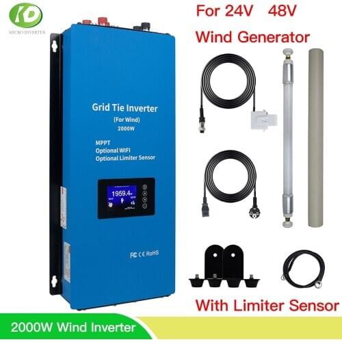 MPPT 2000W 1000W Wind Power On Grid Tie Inverter With Limiter Sensor Pure Sine Wave Inversor For 24V 48V Wind Turbine Generator