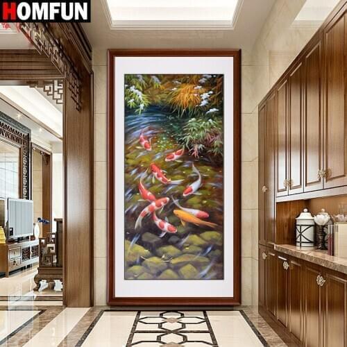 HOMFUN Square Round Drill 5D Diamond Painting Environmental Crafts Full Diamond Embroidery "Fish pond scenery" Home decor