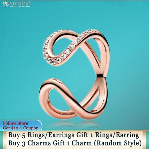 Ahthen 925 Sterling Silver Rings Pink Wrapped Open Infinity Rings 925 Silver Women Rings Ngagement Ring Women Jewelry Girl Rings