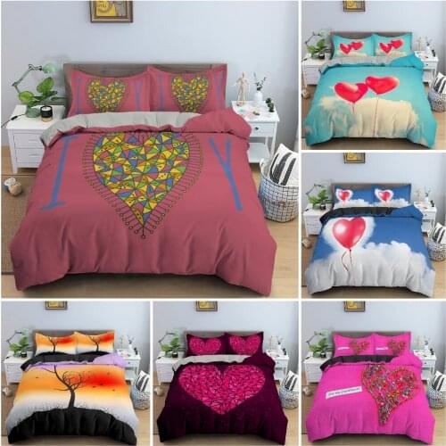 Sweet Heart Pattern Bedding Set Luxury Duvet Cover for Valentines Day Quilt Cover King Full Twin Single Home Texture 2/3Pcs