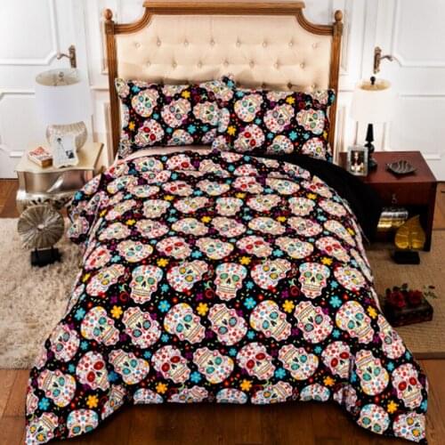 3D Sugar Skull Floral Bedding Set Halloween Queen King Duvet Cover Sets Single Double Twin Full Bed Clothes For Kids Adult
