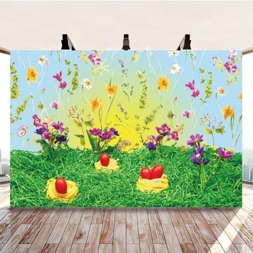 Colorful Flowers Easter Backdrop Spring Photography Newborn Baby Shower Portrait Dinner Table Decor Background For Home Poster