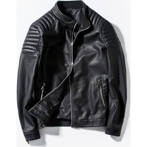 2021 Winter Black Leather Jacket Men Fur Lined Warm Motorcycle Jacket Slim Street Fashion BLack Biker Coat Pleated Design Zipper