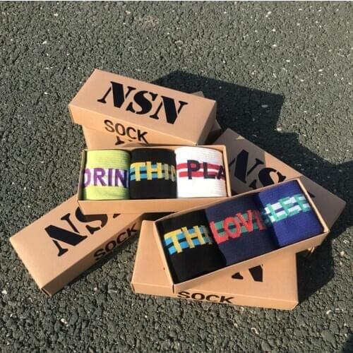 3 Pairs/Box Socks Men And Women Stocks Couples Tide Socks Autumn New Letters Stocks Cotton Socks Hip Hop Street Sports
