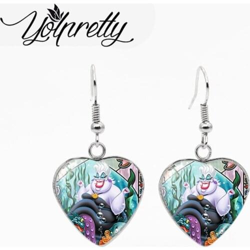 2021 New Fashion Disney Villains Cartoon Movies Characters Jewelry Heart Fish Hook Earrings