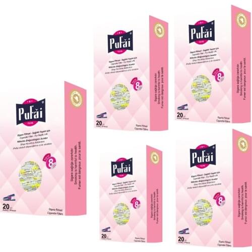 Pufai Disposable Cigarette Filters Holder Reusable 8mm Regular Sizes 100 Pieces 5 Boxes Pink