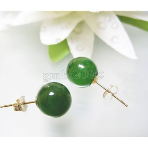 Wholesale Stunning10mm Natural Green Natural jade 18kgp Earrings fine jewelry