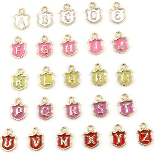 10 PCs Letter " A-Z " Charms Pendant Zinc Based Alloy Charms Shield Initial Alphabet/Capital For Jewelry DIY Making 14mm x 10mm