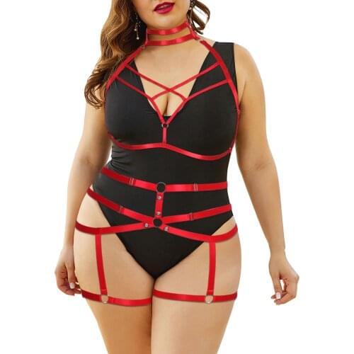 Plus Size Plump Woman Top Full Body Bondage Strap Sexy Lingerie Hollow Out Suspenders Bra Garter Belt For Stockings Fetish BDSM