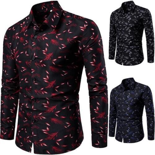 Casual Women Turn Down Collar Long Sleeve Leaf Print Buttons Slim Plus Size Shirt Christmas Shirt Men Business Casual Shirt