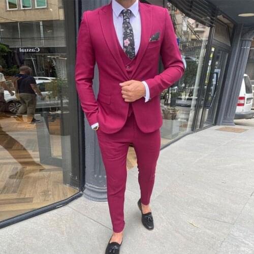 Wedding Tuxedos 3 Pieces Slim Fit Groom Suits for Groomsmen Jacket Blazer Custom Made Mens Prom Party Cloth