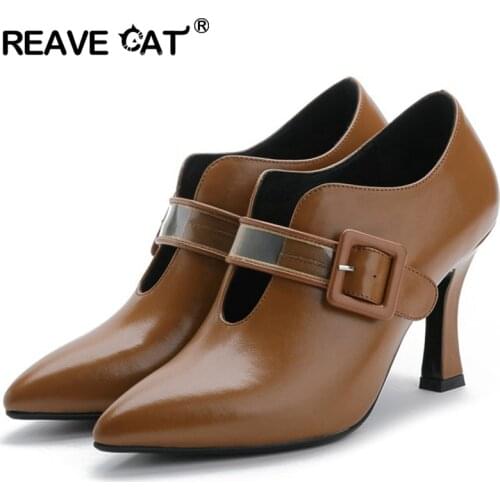 2021 New Autumn Spring Thin High Heels Pumps Pointed Toe Leather Slip On Dress Office Lazy Slim Shoes Lady Black Yellow S2314