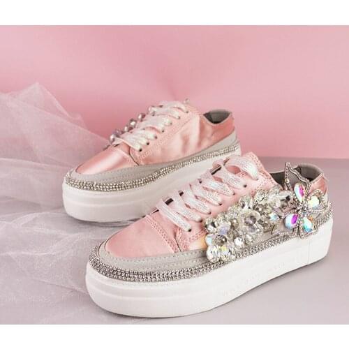 Crystal diamond platform comfortable ladies casual shoes cover foot spring and autumn fashion exquisite pink single shoes