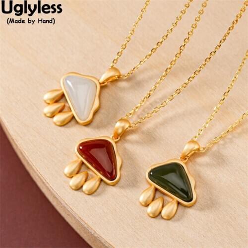 Uglyless Weather Rainy Novel Creative Jewelry Sets Women Latest Fashion Dress Necklaces 925 Silver Agate Jade Pendants + Chains