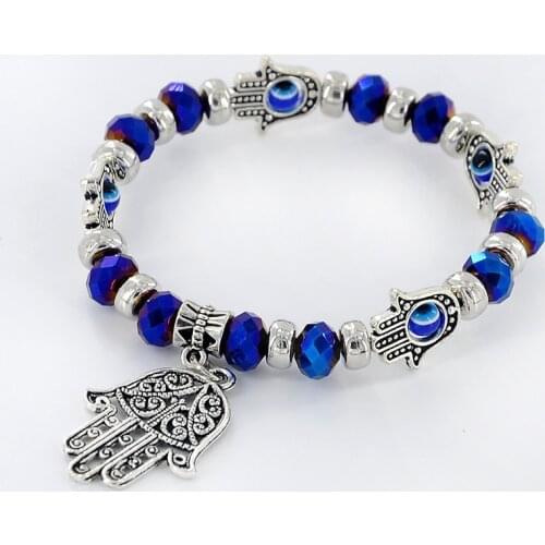 Vintage evil eye khamsah hand beads charm bracelet for women girls turkey blue eye bracelet fashion charm jewelry accessories