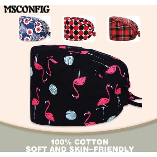 High Quality Cartoon Printed Sweat-absorbent Scrub Hat Beautician Spa Laboratory Men and Women Adjustable Scrub Hat Wholesale