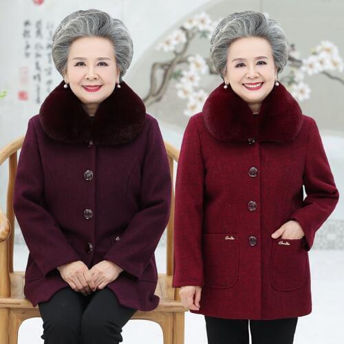 Middle-aged Womens Jacket 60-70-80 Women Winter Clothes Woolen Coat Mid-length Single-Breasted Thicken Warm Overcoat Grandma