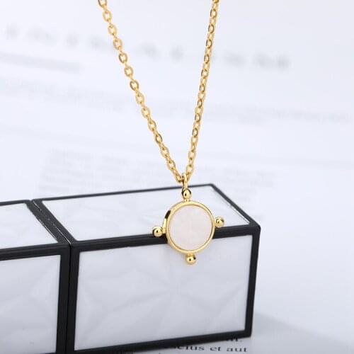 Women Stainless Steel Necklace Round Circle Opal Pendant Women Elegant Clavicle Silver color Necklace Wedding Jewelry Wholesale