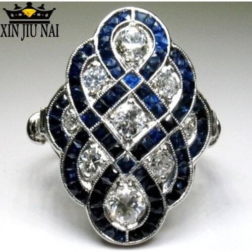 925 Anillos Silver Vintage White Stone Rings For Women Ring Dark Blue Enamel. Epoxy Ring Luxury Jewelry Bague Femme Girl Mujer