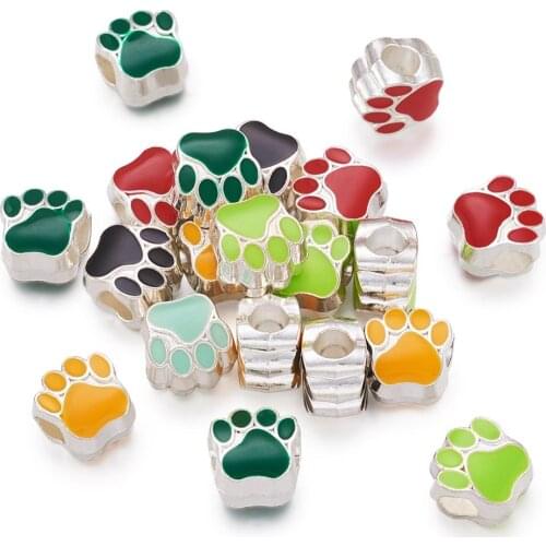 20pcs Large Hole Alloy Enamel European Beads Cute Dog Paw Print Beads for DIY Gifts Bracelet Necklace Earring Jewelry Making