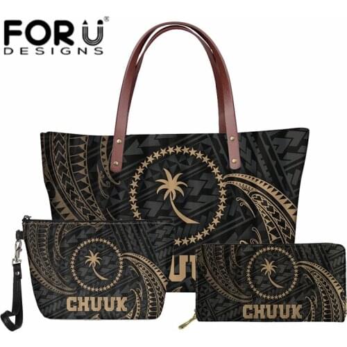 3pcs Chuuk Tribal Handbags for Women Samoan Style Shoulder Totes Clutch Bag Large Capacity Beach Zipper Bags Purses sac a main