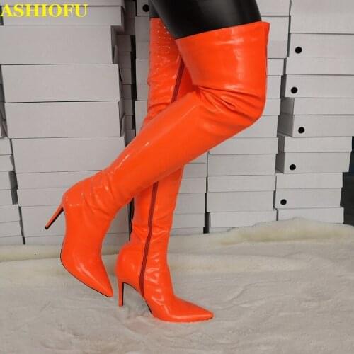 ASHIOFU Handmade Real Photos Womens Thigh High Boots Sexy Party Prom Over Knee Boots Club Evening Winter Fashion Long Boots