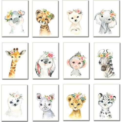 Bunny Bear Monkey Giraffe Hippo Elephant Wall Art Canvas Painting Nordic Posters And Prints Wall Pictures Baby Kids Room Decor